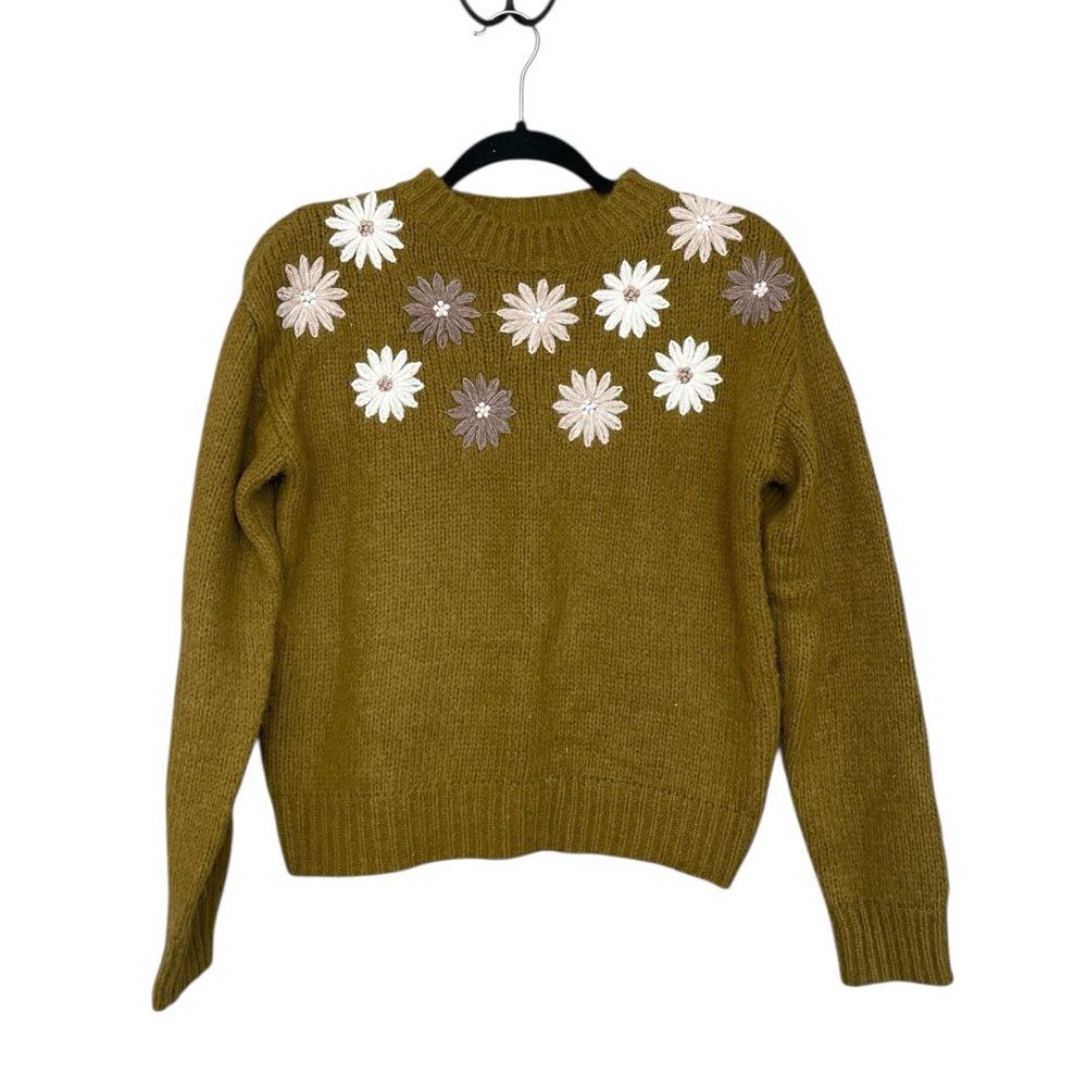 NWT DR2 Olive Sweater with Floral Accents